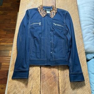 Lafayette 148 New York Kesha denim jacket with leopard collar, Size Small (6)